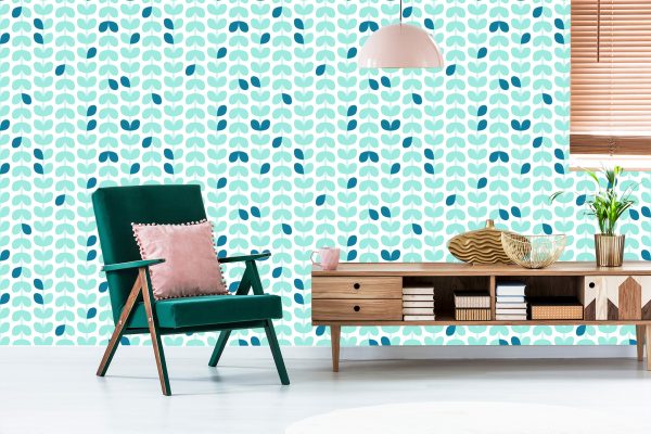 Behang Turkooise Bladeren In Scandinavische Stijl - Afbeelding 6