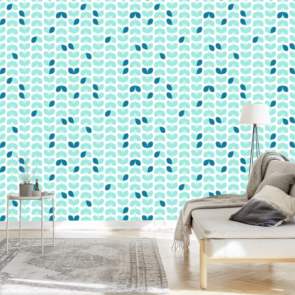 Behang Turkooise Bladeren In Scandinavische Stijl - Afbeelding 3
