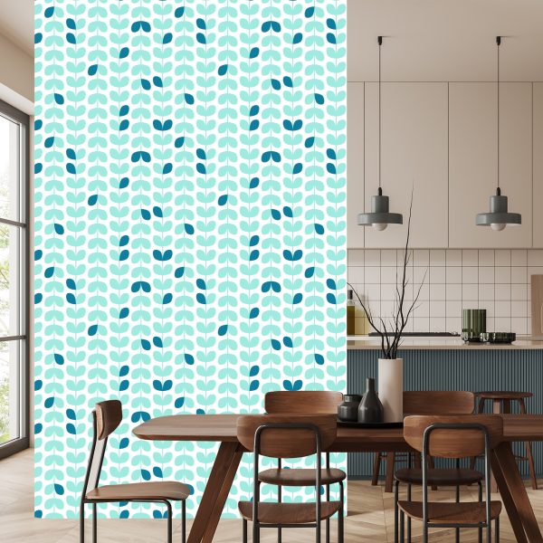 Behang Turkooise Bladeren In Scandinavische Stijl - Afbeelding 4