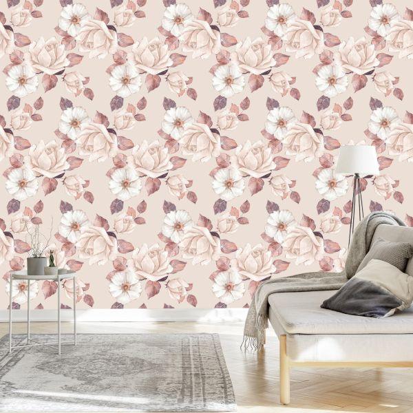 Behang Fijne Bloemen In Pastelkleuren - Afbeelding 3