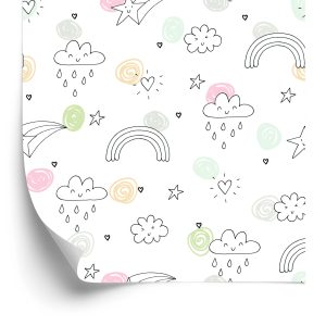 Tapete für Kinder – Wolken, Herzen, Sterne, Regenbogen