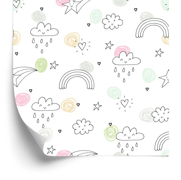 Behang Voor Kinderen - Wolken, Harten, Sterren, Regenbogen
