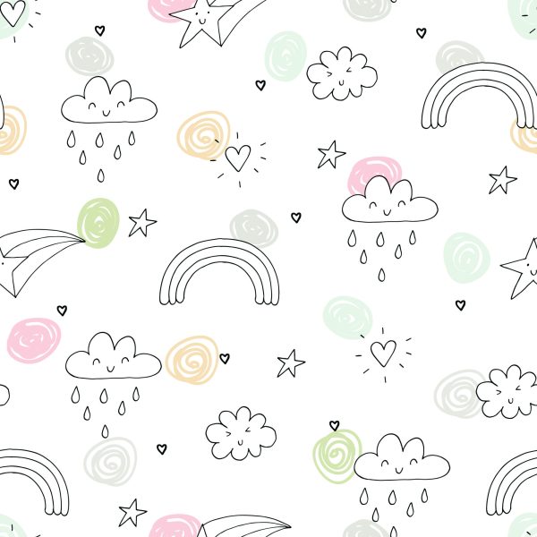 Behang Voor Kinderen - Wolken, Harten, Sterren, Regenbogen - Afbeelding 2