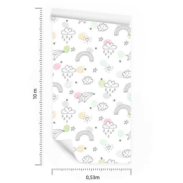 Behang Voor Kinderen - Wolken, Harten, Sterren, Regenbogen - Afbeelding 8