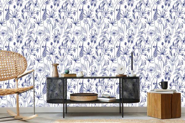 Behang Retro - Handgetekende Wilde Bloemen En Kruiden - Afbeelding 5