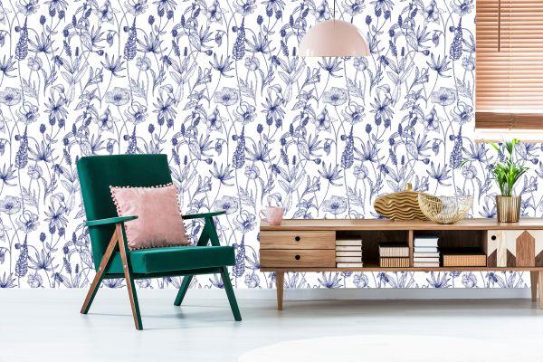 Behang Retro - Handgetekende Wilde Bloemen En Kruiden - Afbeelding 6