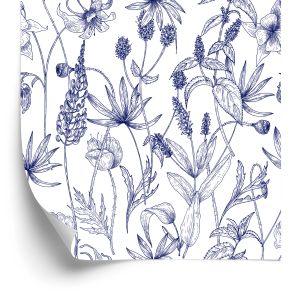 Behang Retro - Handgetekende Wilde Bloemen En Kruiden