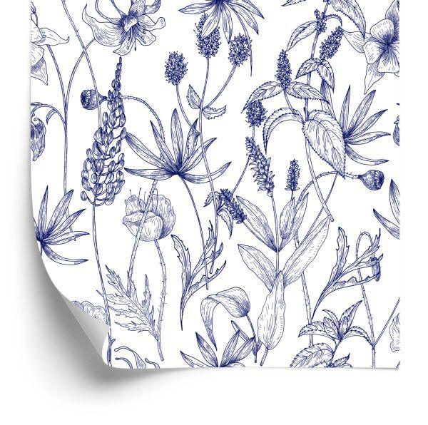 Behang Retro - Handgetekende Wilde Bloemen En Kruiden