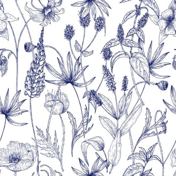 Behang Retro - Handgetekende Wilde Bloemen En Kruiden - Afbeelding 2
