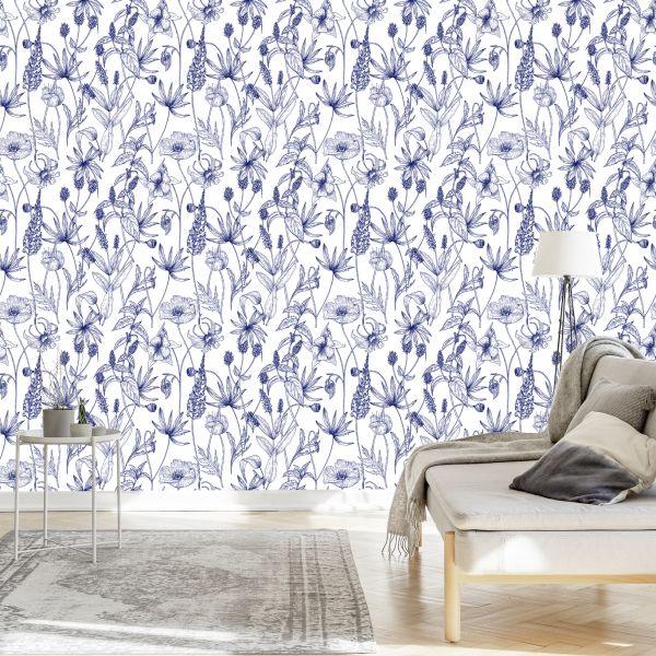 Behang Retro - Handgetekende Wilde Bloemen En Kruiden - Afbeelding 3