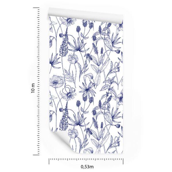 Behang Retro - Handgetekende Wilde Bloemen En Kruiden - Afbeelding 8