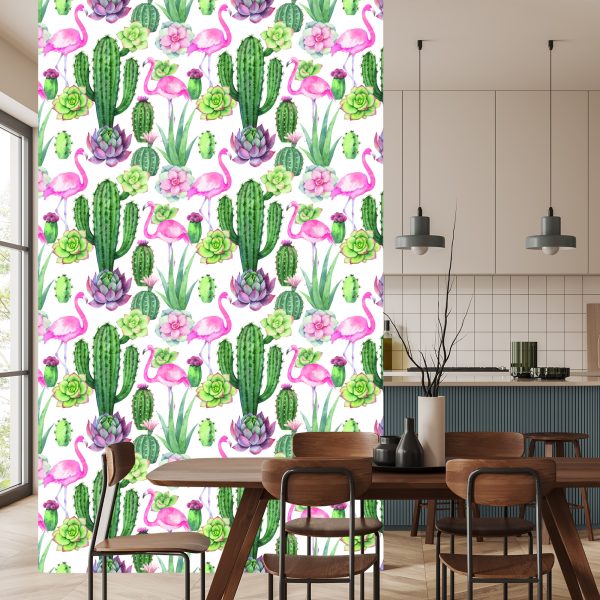 Behang Tropisch - Flamingo's, Cactussen En Vetplanten - Afbeelding 4