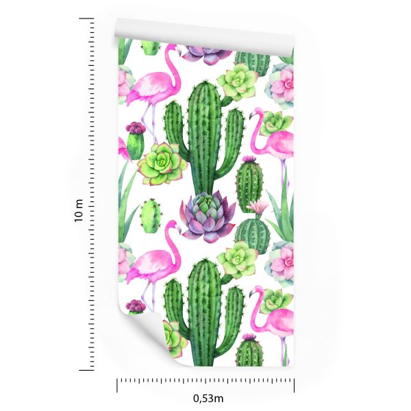 Behang Tropisch - Flamingo's, Cactussen En Vetplanten - Afbeelding 8