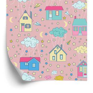 Behang Voor Kinderen - Huizen Tussen Wolken En Sterren