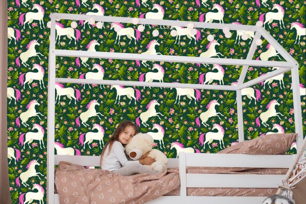 Behang Voor Kinderen - Eenhoorns Tussen Planten - Afbeelding 7