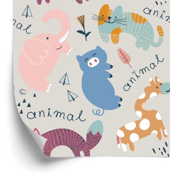 Behang Voor Kinderen - Vrolijke Kleurrijke Dieren