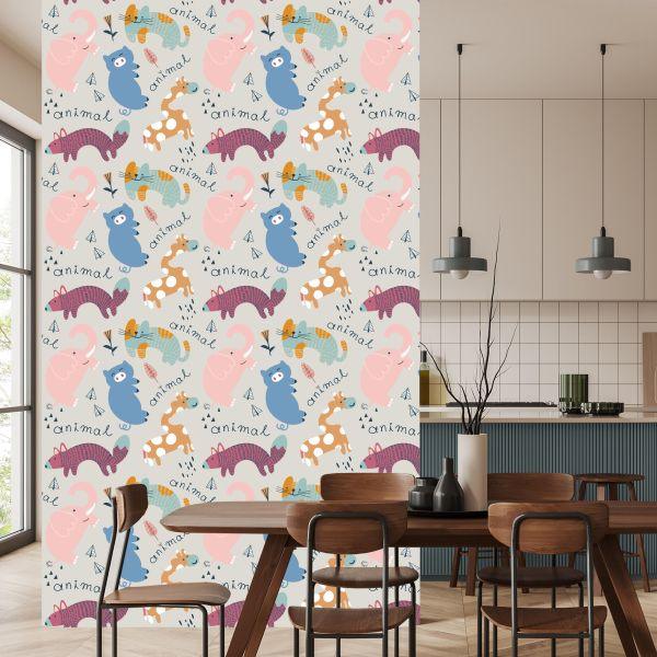 Behang Voor Kinderen - Vrolijke Kleurrijke Dieren - Afbeelding 4
