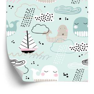 Behang Voor Kinderen - Walvissen, Boten, Golven En Wolken