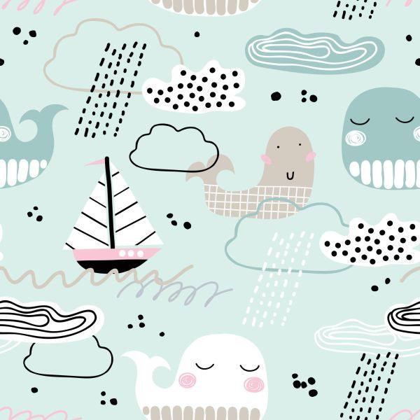 Behang Voor Kinderen - Walvissen, Boten, Golven En Wolken - Afbeelding 2