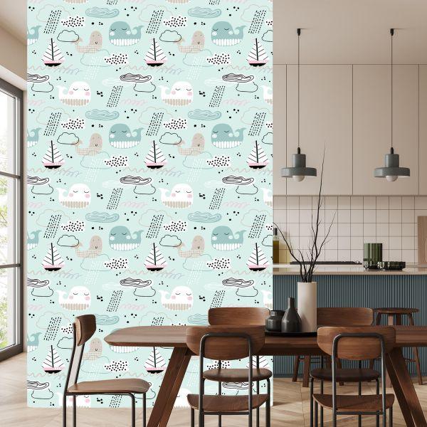 Behang Voor Kinderen - Walvissen, Boten, Golven En Wolken - Afbeelding 4