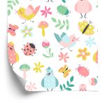 Behang Voor Kinderen - Zingende Vogels En Kleurrijke Planten
