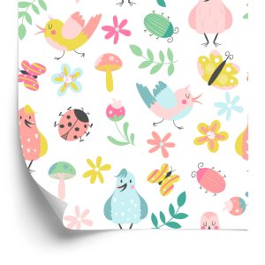 Behang Voor Kinderen - Zingende Vogels En Kleurrijke Planten