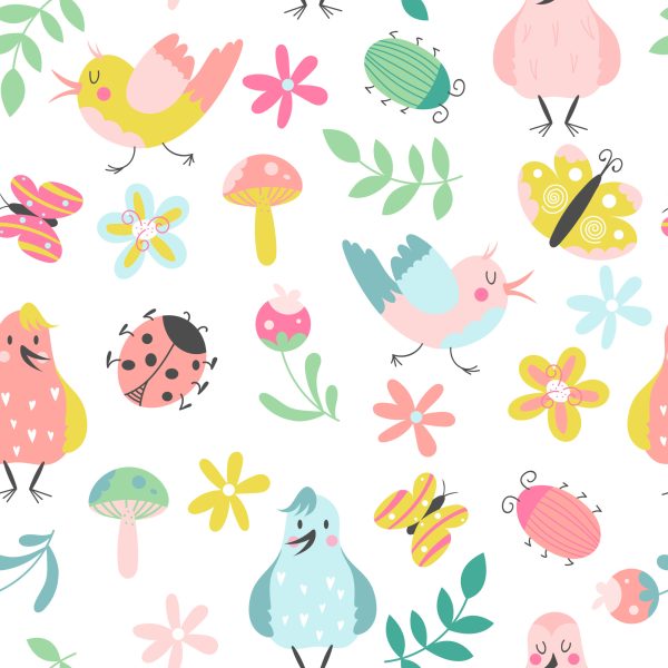 Behang Voor Kinderen - Zingende Vogels En Kleurrijke Planten - Afbeelding 2