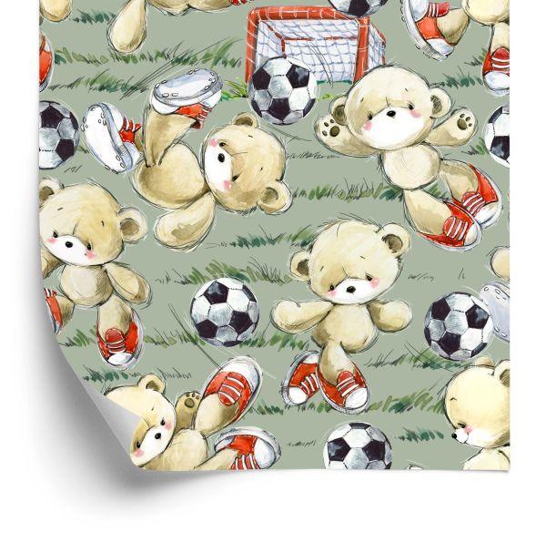 Behang Voor Kinderen - Schattige Teddyberen - Voetballers