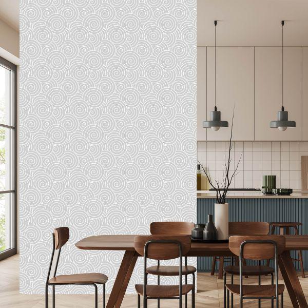 Behang Retro - Wervelend Grijs - Witte Spiralen - Afbeelding 4