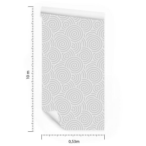 Behang Retro - Wervelend Grijs - Witte Spiralen - Afbeelding 8