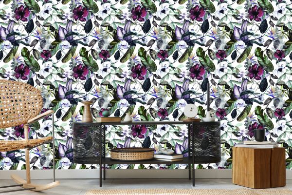 Behang Bladeren Van Tropische Bloemen - Afbeelding 5