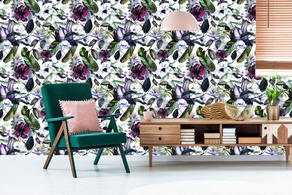 Behang Bladeren Van Tropische Bloemen - Afbeelding 6