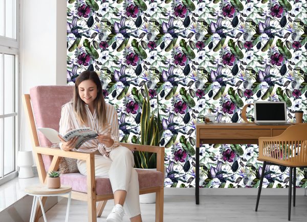 Behang Bladeren Van Tropische Bloemen - Afbeelding 7