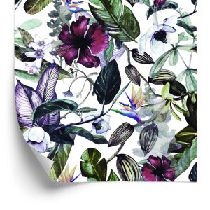 Behang Bladeren Van Tropische Bloemen