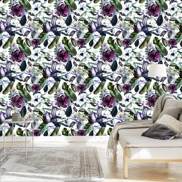Behang Bladeren Van Tropische Bloemen - Afbeelding 3
