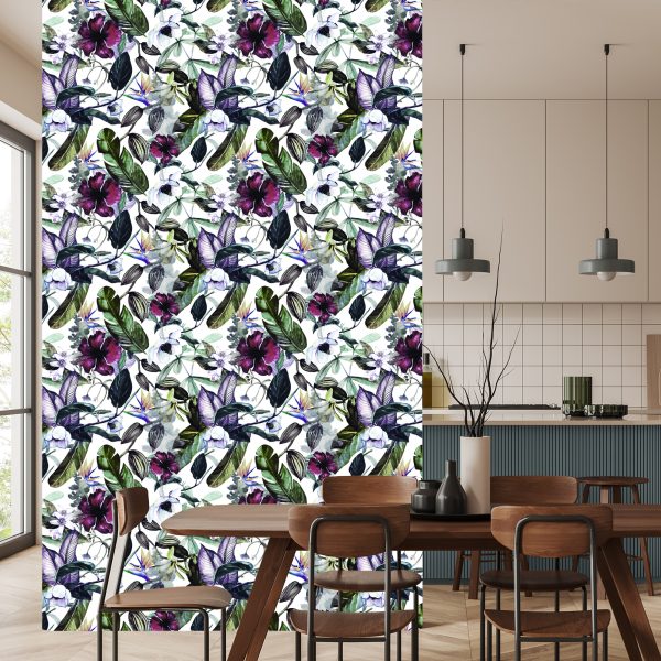 Behang Bladeren Van Tropische Bloemen - Afbeelding 4