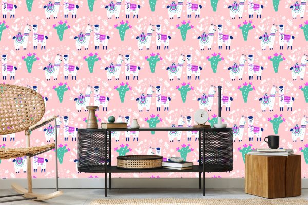 Behang Voor Kinderen - Vrolijke Lama's, Cactussen En Bloemen - Afbeelding 5