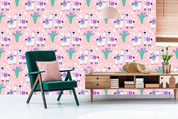Behang Voor Kinderen - Vrolijke Lama's, Cactussen En Bloemen - Afbeelding 6