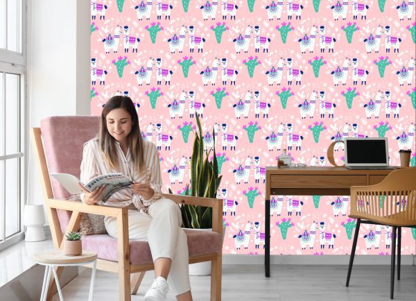 Behang Voor Kinderen - Vrolijke Lama's, Cactussen En Bloemen - Afbeelding 7