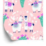 Behang Voor Kinderen - Vrolijke Lama's, Cactussen En Bloemen