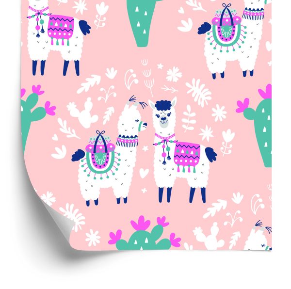 Behang Voor Kinderen - Vrolijke Lama's, Cactussen En Bloemen