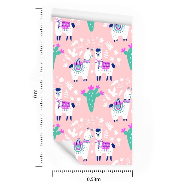 Behang Voor Kinderen - Vrolijke Lama's, Cactussen En Bloemen - Afbeelding 8