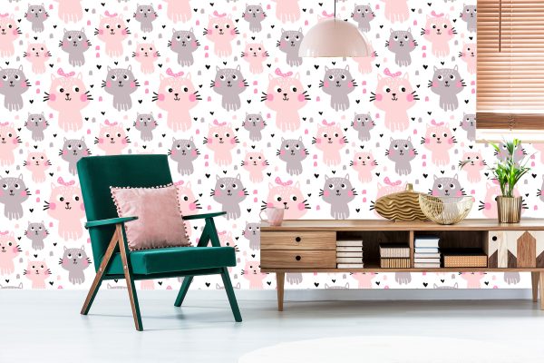 Behang Voor Kinderen - Schattige Pastelkleurige Katten - Afbeelding 6