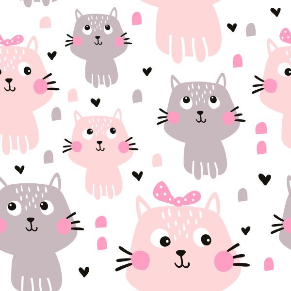 Behang Voor Kinderen - Schattige Pastelkleurige Katten - Afbeelding 2