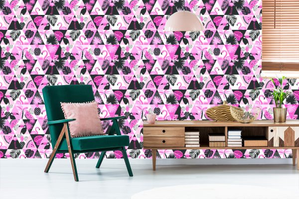 Behang Modern Mozaïek Met Exotische Vogels En Planten - Afbeelding 6