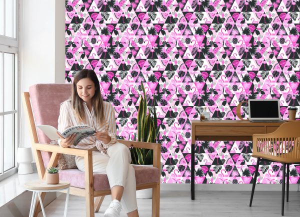 Behang Modern Mozaïek Met Exotische Vogels En Planten - Afbeelding 7