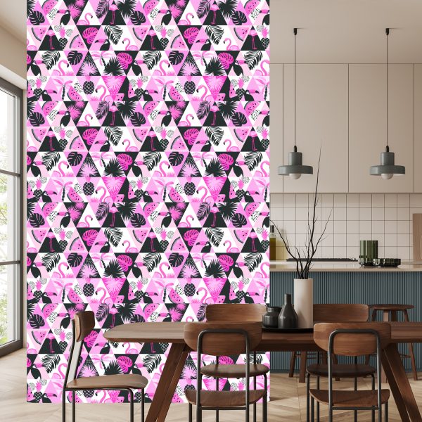 Behang Modern Mozaïek Met Exotische Vogels En Planten - Afbeelding 4