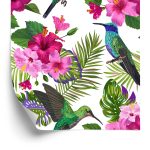 Behang Tropisch - Kleurrijke Kolibriebladeren En Bloemen