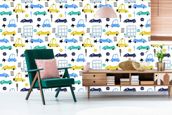 Behang Kleurrijke Speelgoedauto's Voor Kinderen.sprookjesdecoratie - Afbeelding 6