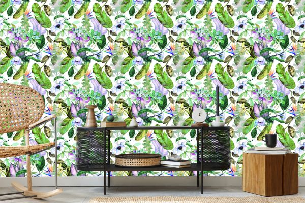 Behang Tropische Bladeren, Bloemen - Afbeelding 5
